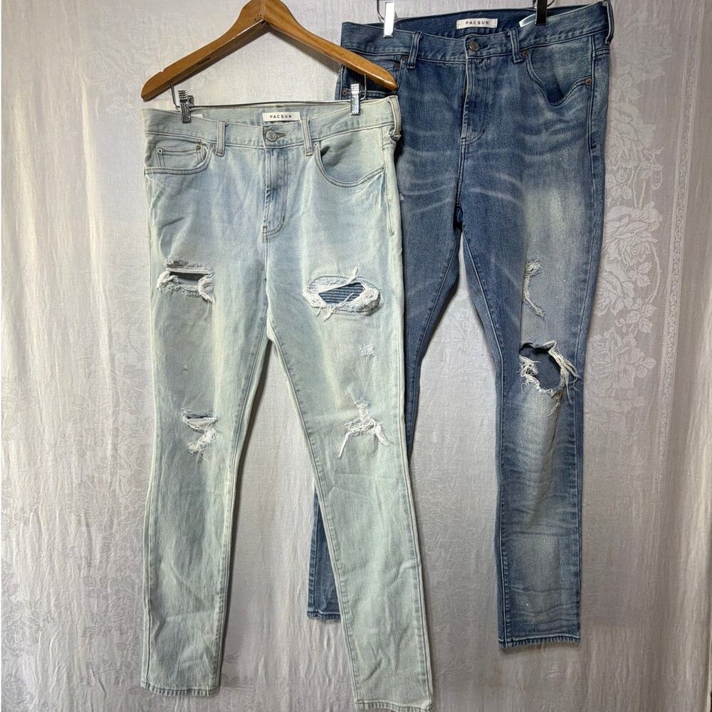 PacSun Stacked Skinny Jeans 33x34 Blue Denim Distressed